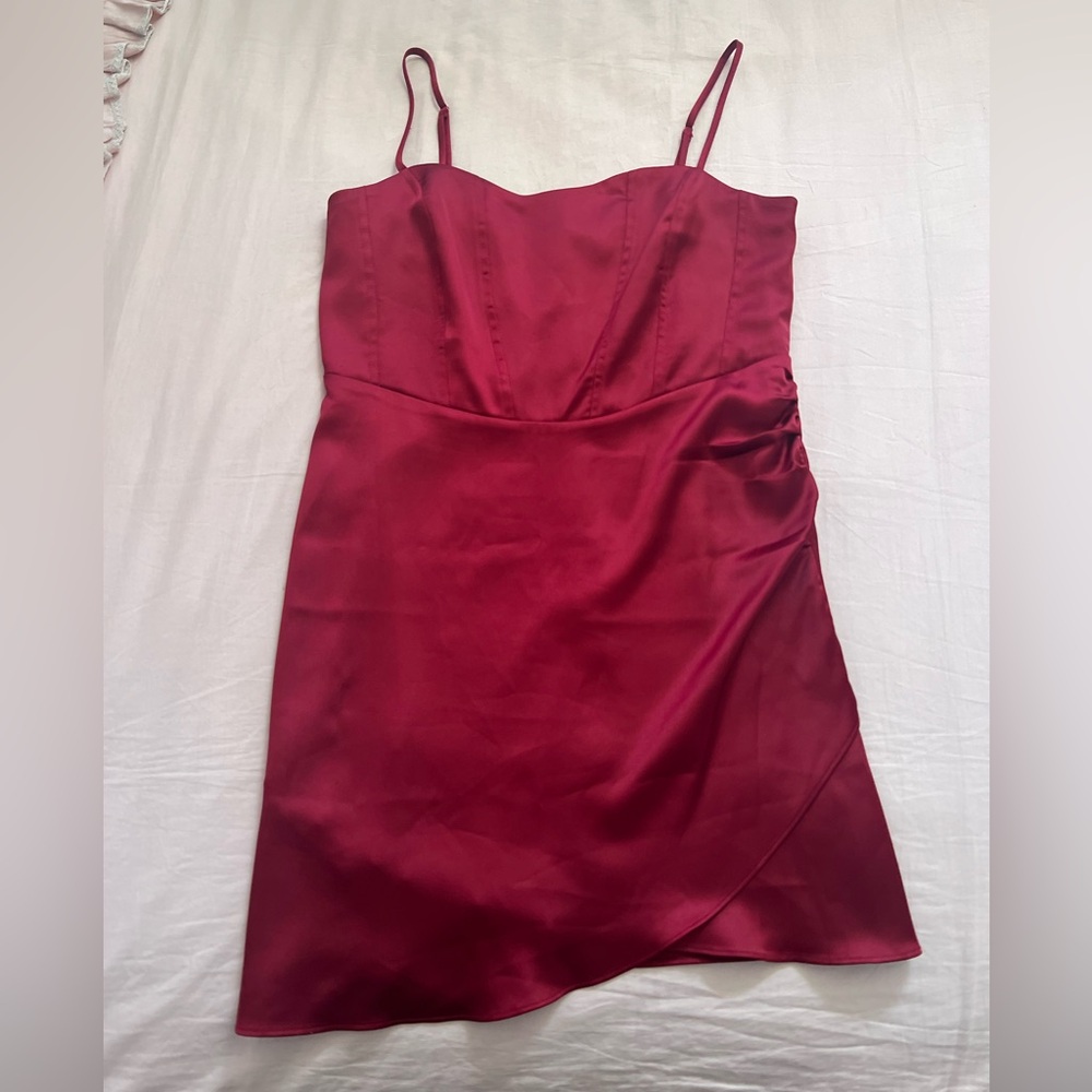 Elodie Red Asymmetrical Ruched Slip Dress
